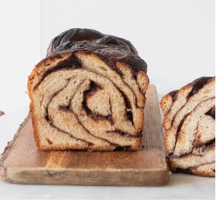 Sliced chocolate swirled bread