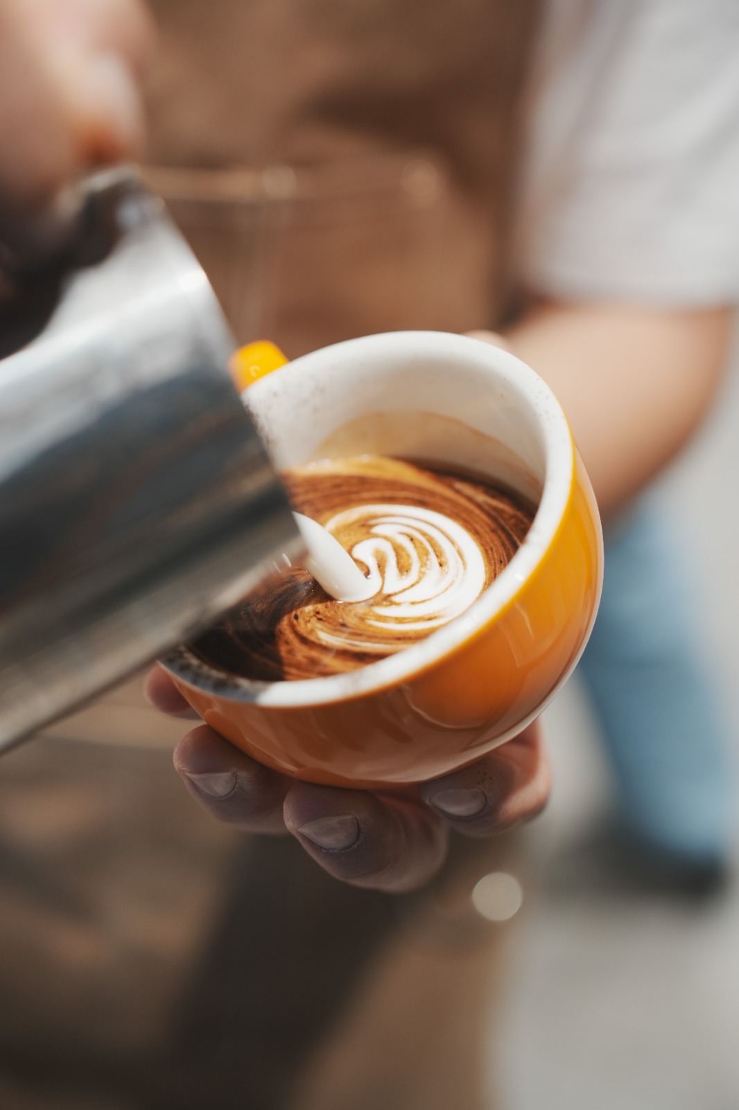 Freshly poured coffee with latte art